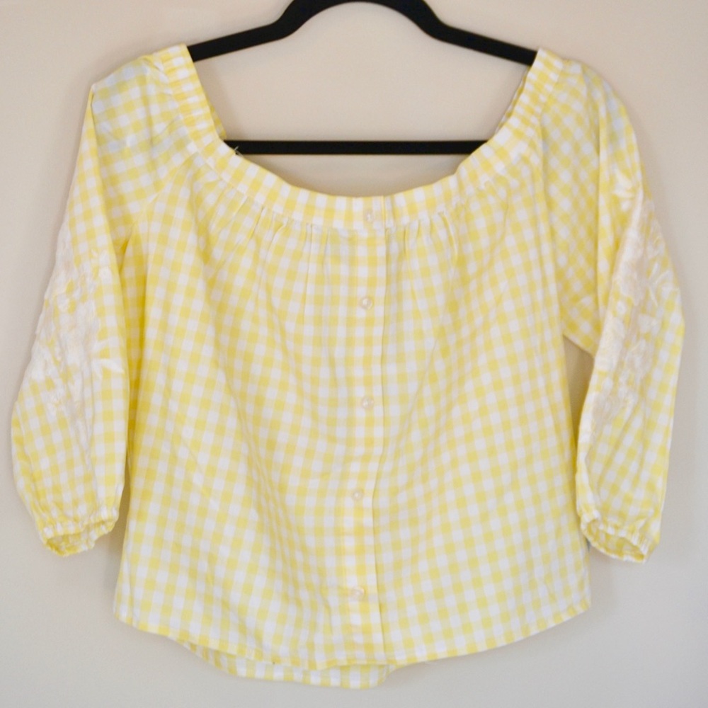 NWT Hollister yellow gingham off the shoulder blouse